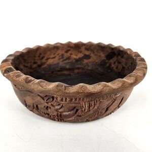 Handmade Wood Serving Bowl Brown Carved Animal Safari Round Table Decor